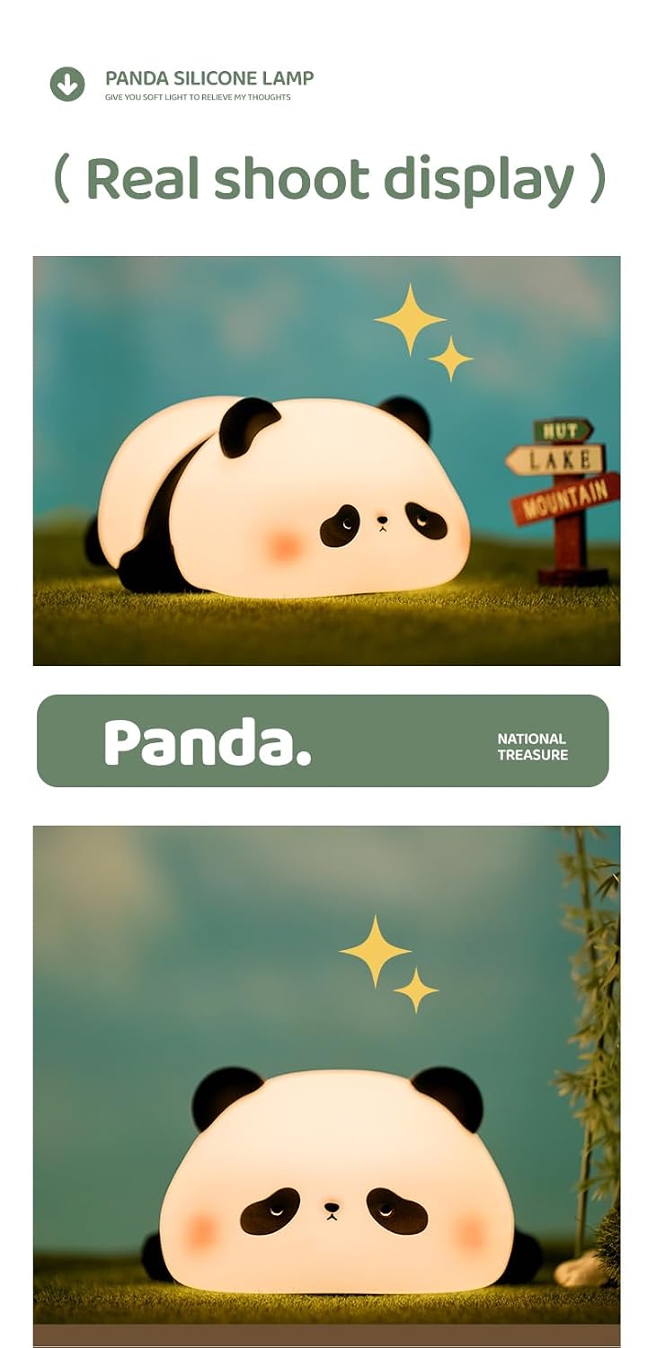 Atsuinightlight ATSUI Cute Panda Night Light, LED Squishy Novelty Animal Night Lamp, Food Grade Silicone 3 Level Dimmable Nursery Nightligh…