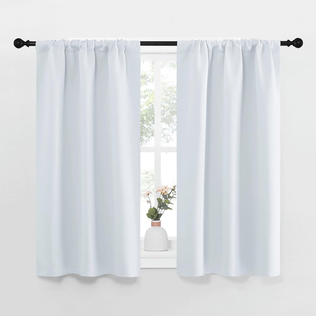 NICETOWN Greyish White Window Curtain Panels - Thermal Insulated Rod Pocket Room Darkening Curtain Sets for Bedroom (Greyish White, 2…