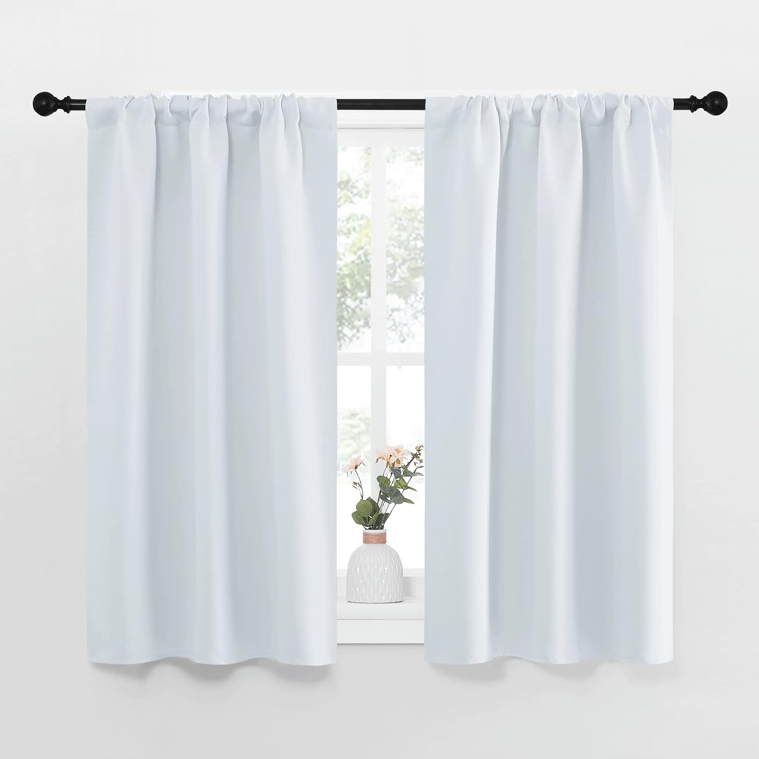 NICETOWN Greyish White Window Curtain Panels - Thermal Insulated Rod Pocket Room Darkening Curtain Sets for Bedroom (Greyish White, 2…