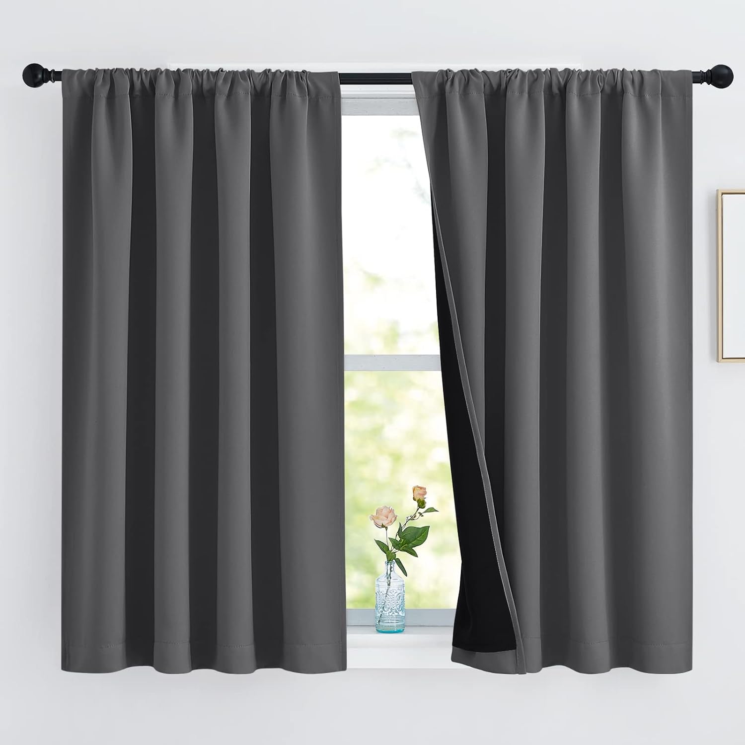 Nicetown 100% Blackout Curtains with Black Liners, Thermal Insulated Rod Pocket Full Blackout 2-Layer Lined Drapes, Noise Reducing Window D…