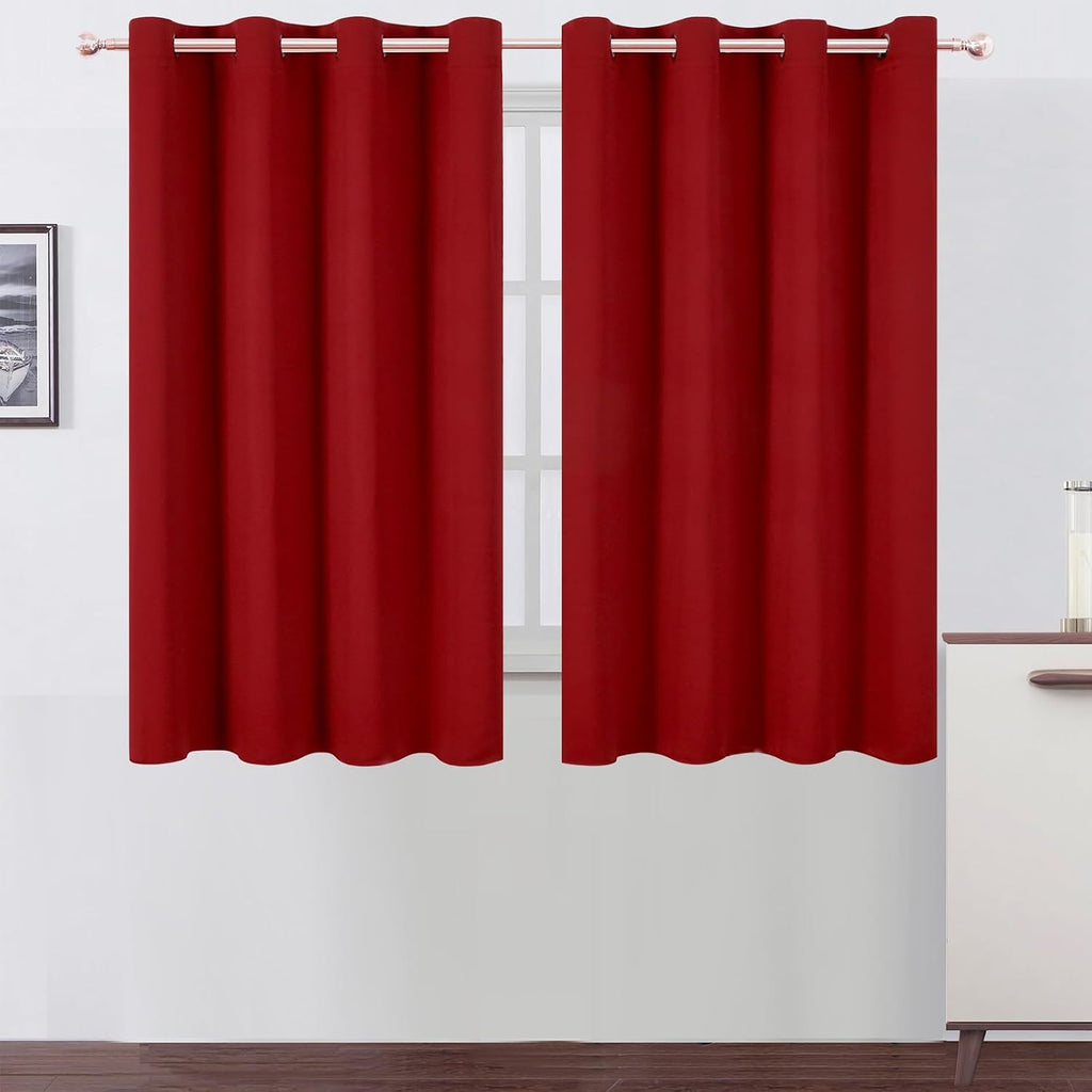 Lemomo Blackout Curtains 66 x 54 Inch Long Red Curtains Set of 2 Panels Room Darkening Curtains for Bedroom and Living Room 54 Inch Red