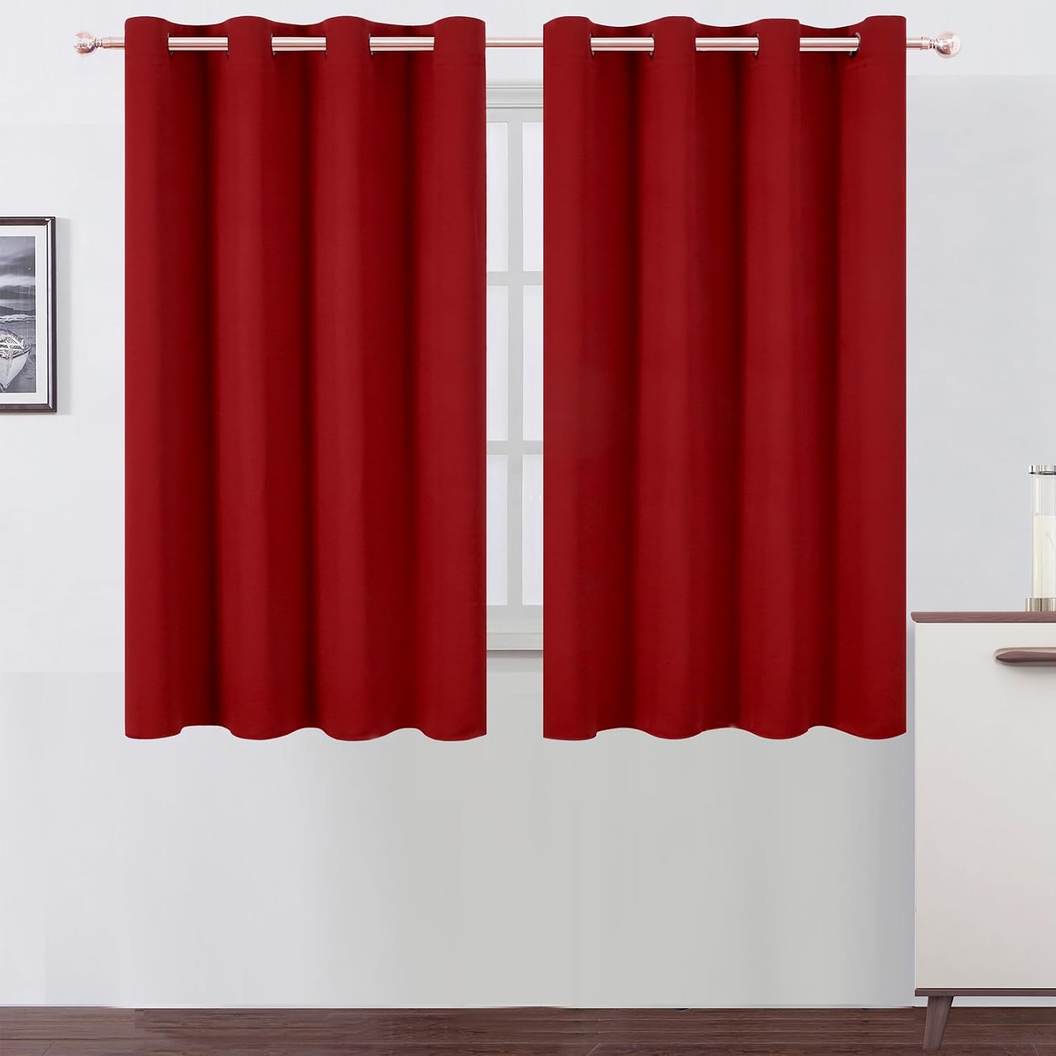 Lemomo Blackout Curtains 66 x 54 Inch Long Red Curtains Set of 2 Panels Room Darkening Curtains for Bedroom and Living Room 54 Inch Red