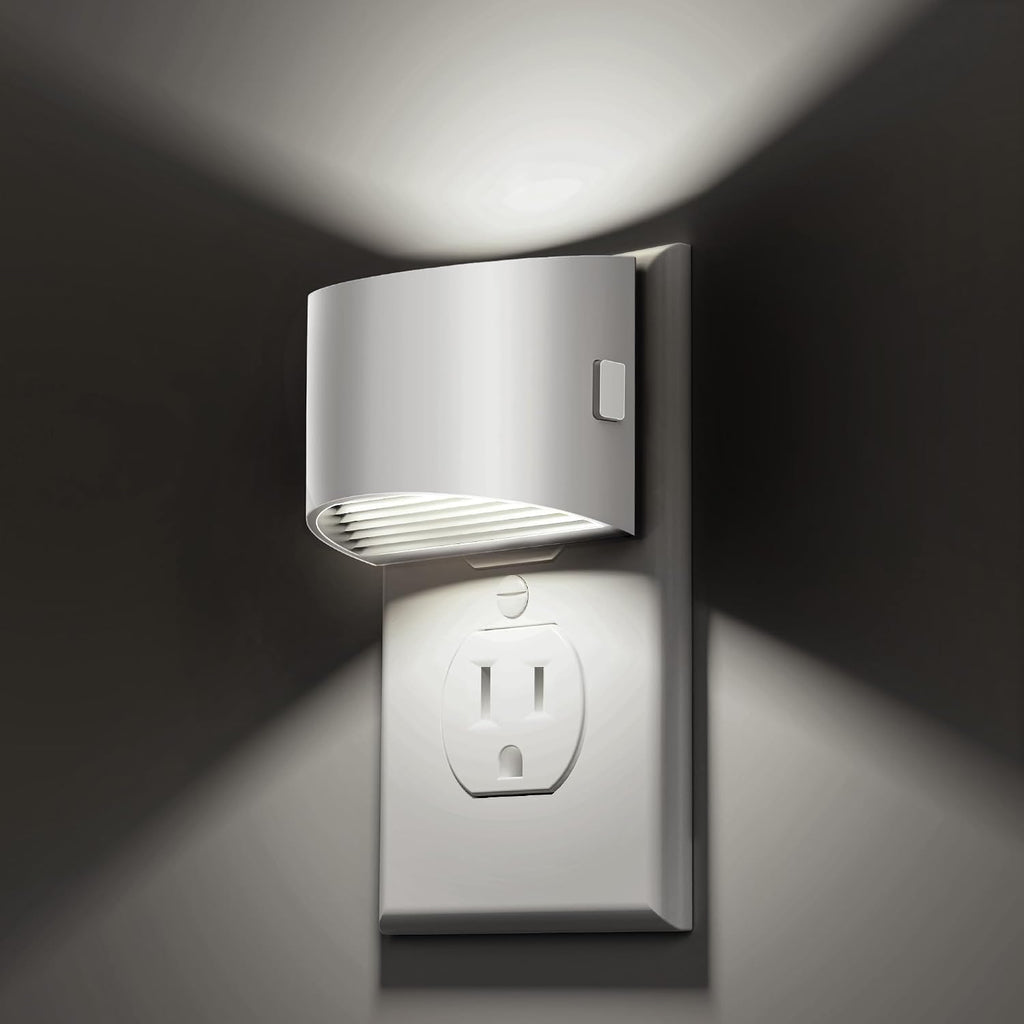 L LOHAS LED Night Lights Plug into Wall, Dimmable Night Light with 3 Level Brightness, 5000K Daylight White, 2 Pack, White Housing