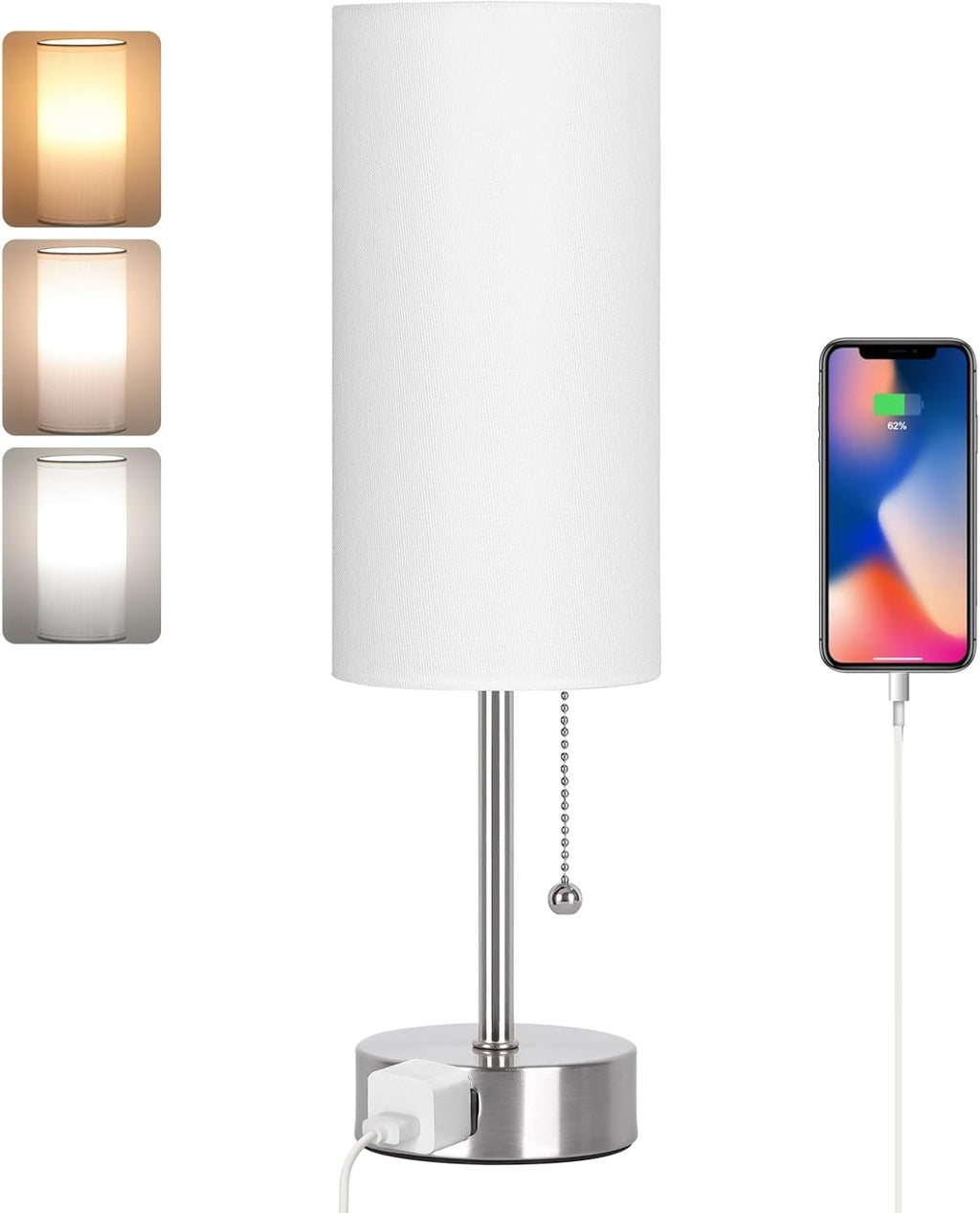 Dott Arts Table Lamp for Bedroom, 3-Color Bedside Lamps with Pull Chain, Bedroom Table Lamps for Nightstand, AC Outlet Small Lamp for…