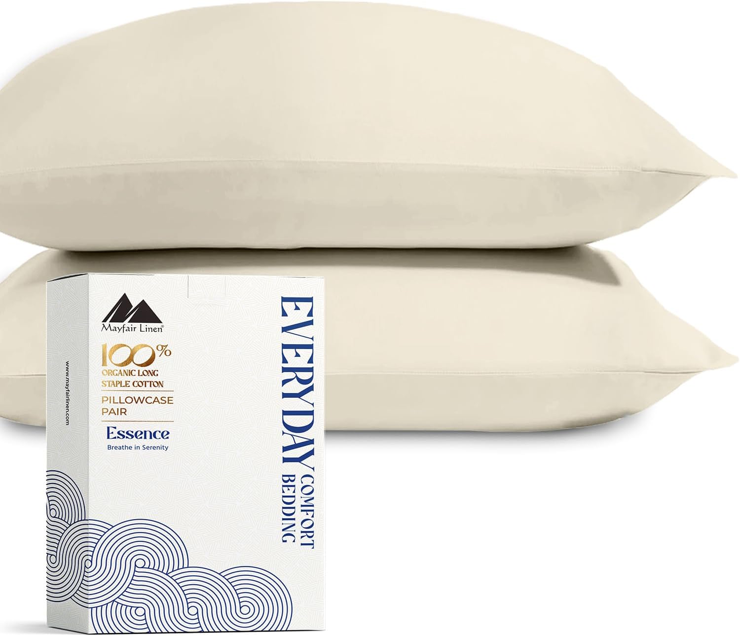 Mayfair Linen 100% Organic Cotton Percale Pillow Cases Queen/Standard Size Set of 2 - Percale Pillowcovers Standard/Queen (Ivory), Soft…