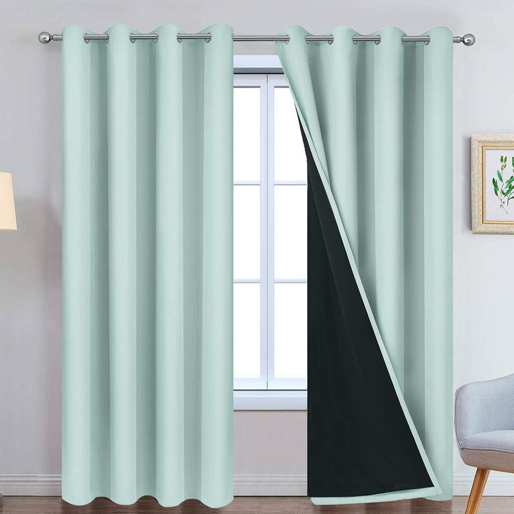 Yakamok 2 Thick Layers Completely Blackout Window Treatment Thermal Insulated Noise Reducing Drapes for Living Room(52Wx96L, Aqua, 2 Panels…