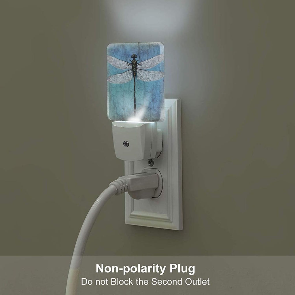 Blue Vintage Dragonfly Night Light, Plug Into Wall Decor for Stairway, Hallway, Kitchen, Dusk to Dawn Sensor Nightlights for…
