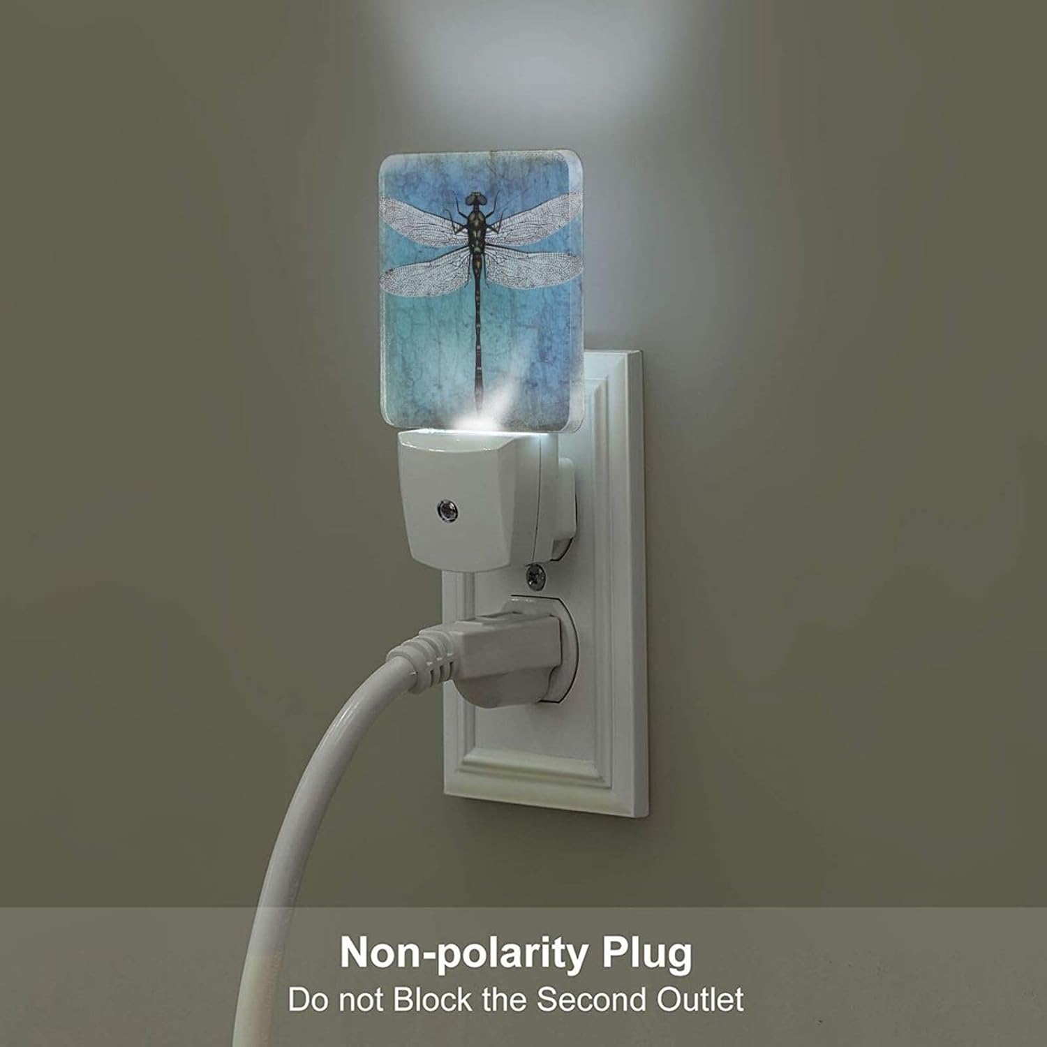 Blue Vintage Dragonfly Night Light, Plug Into Wall Decor for Stairway, Hallway, Kitchen, Dusk to Dawn Sensor Nightlights for…