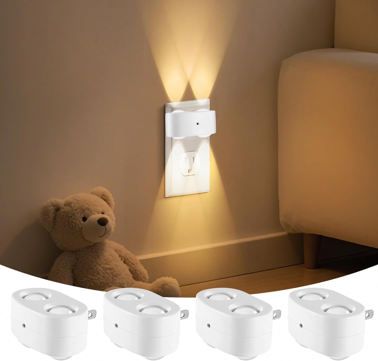 BMXKPO Night Light Plug into Wall, 4 Pack LED Night Lights, Rotatable Plug Night Lights, Dusk to Dawn Light Sensor,2700K Warm White…