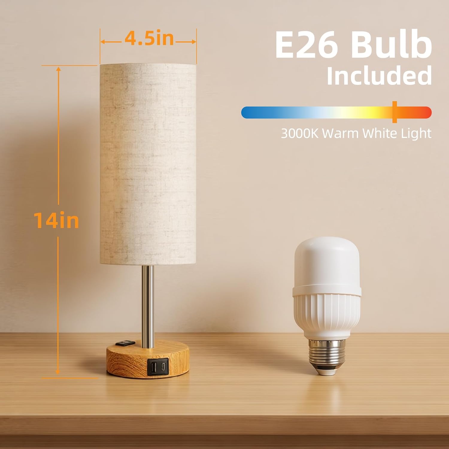 Fitfull 2-Pack Table Lamps, High-Sensitivity Touch, 3-Level Dimmable Bedside Lamp with AC Outlet | USB | and USB-C, Ideal Nightstand…