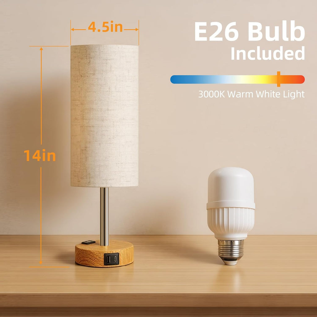 Fitfull Table Lamp for Nightstand, High-Sensitivity Touch, 3-Level Dimmable Bedside Lamp with AC Outlet | USB | and USB-C, Ideal Nig…