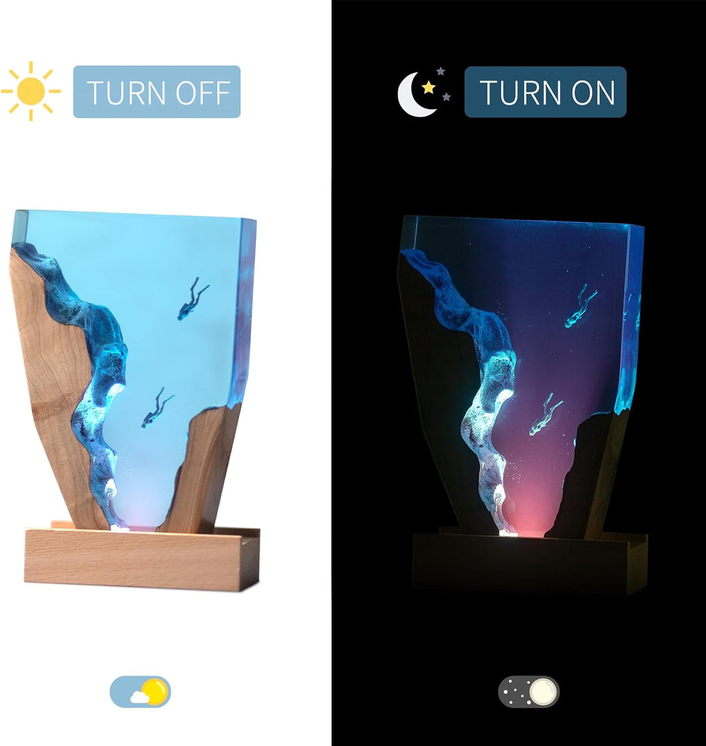 Epoxy Resin Lamp, Ocean Night Light, Artistry Home Decor Bedside Nightlight, Unique Resin Lighting, Nightstand Decorations for Bedroom…