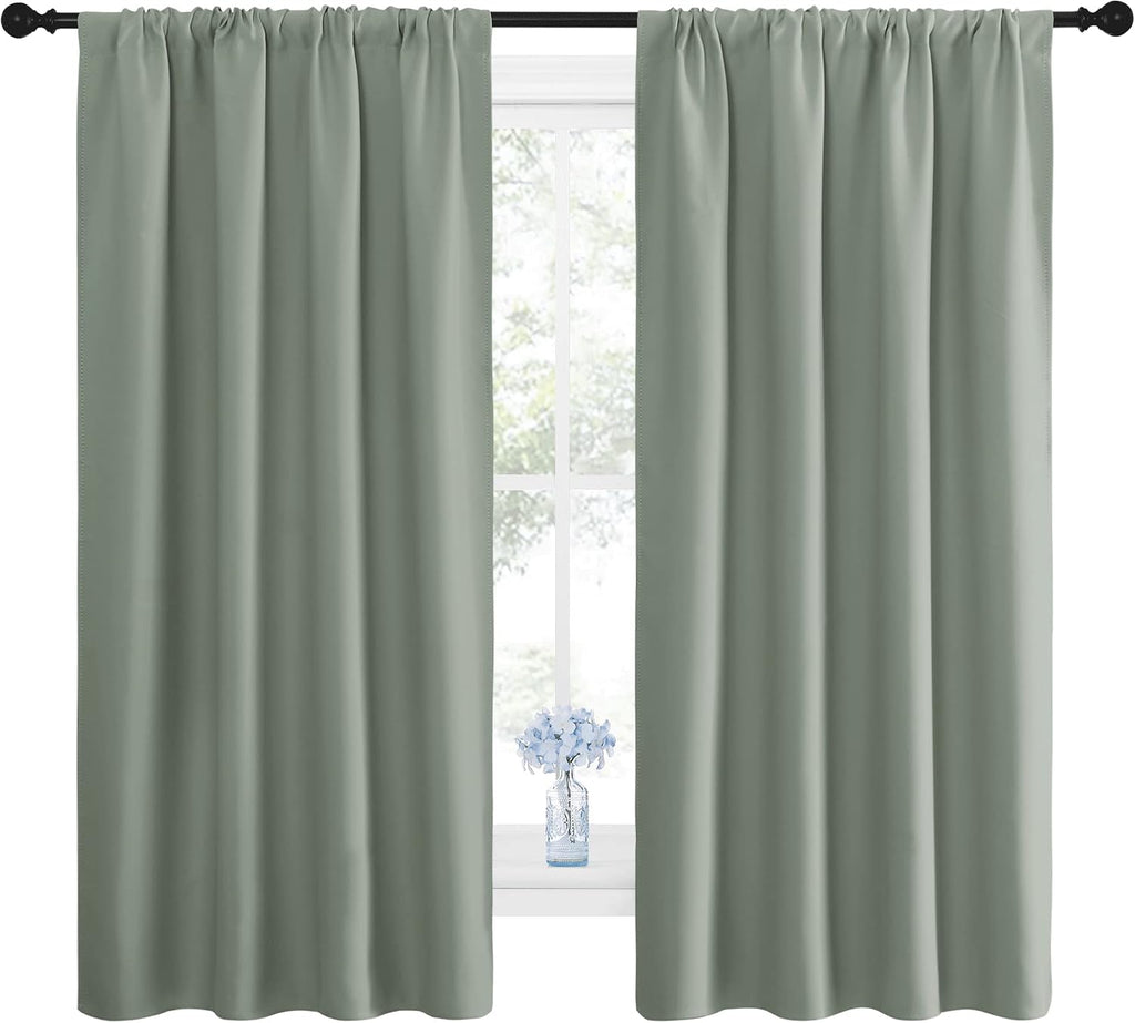 NICETOWN Window Curtains Blackout Drapes - Thermal Insulated Solid Rod Pocket Blackout Curtains/Draperies for Living Room (Greyish Green…