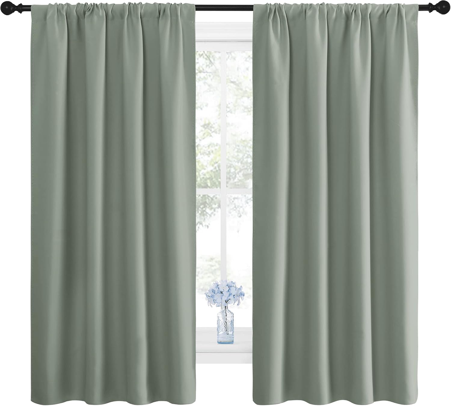 NICETOWN Window Curtains Blackout Drapes - Thermal Insulated Solid Rod Pocket Blackout Curtains/Draperies for Living Room (Greyish Green…