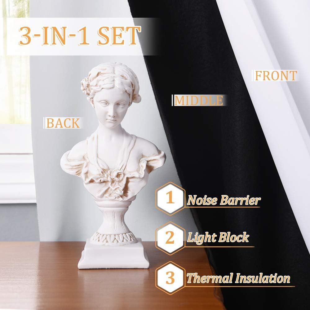 Rybhome RYB HOME Thermal Curtains Soundproof - 3-in-1 Drapes Noise Barrier - 100% Blackout - Energy Efficient Window Curtains for Bedroom N…