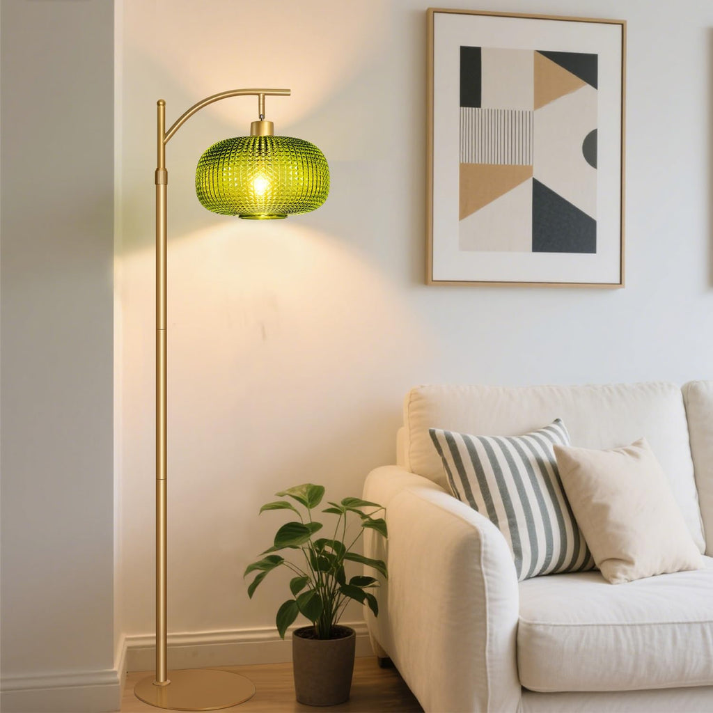 Modern Floor Lamp for Living Room, Mid Century Tall Standing Lamp Green Glass Lamp Shade, Dimmable Gold Tall Pole Lamp for Bedroom Office…