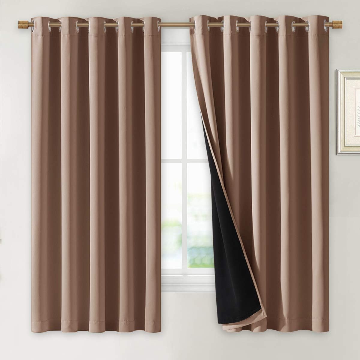 Nicetown Total Blackout Panels for Nursery, Super Soft, Heavy Duty and Thick Window Treatment Curtains 63 inches Long with Black Lined for…