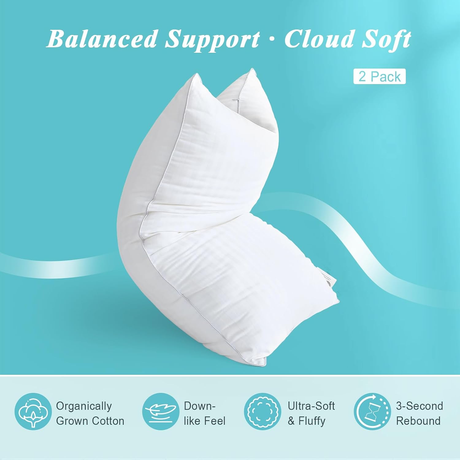 Bed Pillows Standard Size Set of 2-100% Cotton Cover, Down Alternative Gel Polyfill Filled, Twin Soft Medium Adjustable Hotel-Style…