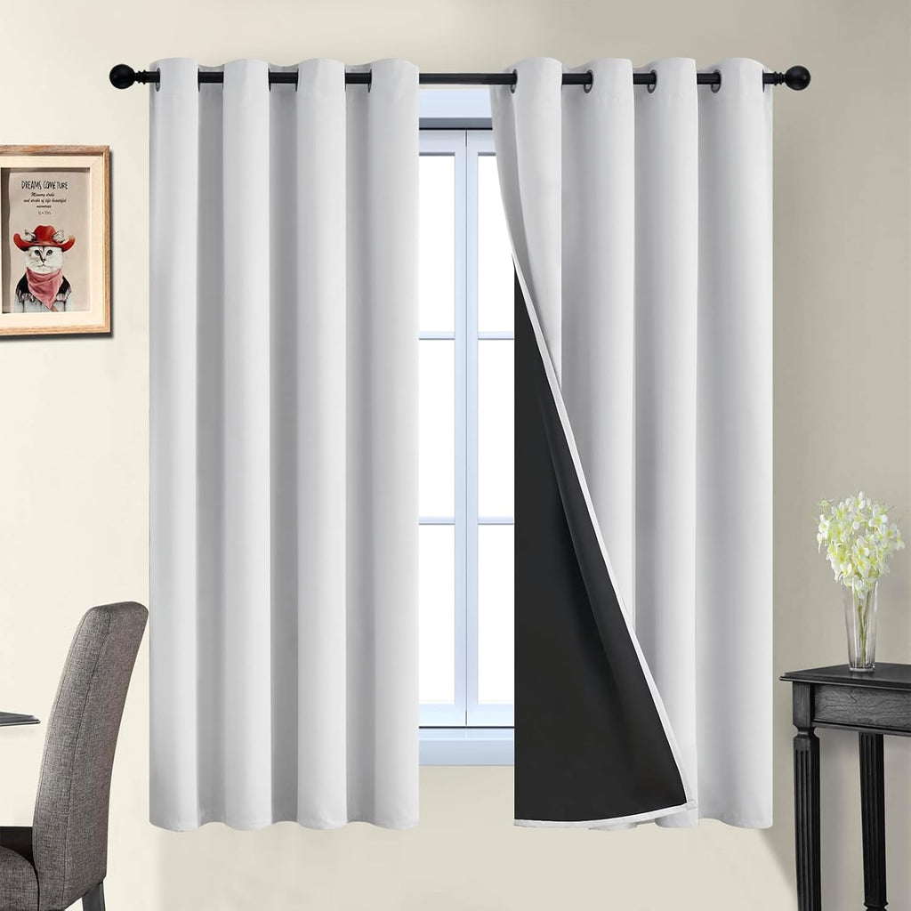 Yakamok 100% Blackout Curtains 63 Inches Long, 2 Thick Layers Heat and Full Light Blocking Soft Thermal Insulated Drapes for Bedroom(52" Wi…