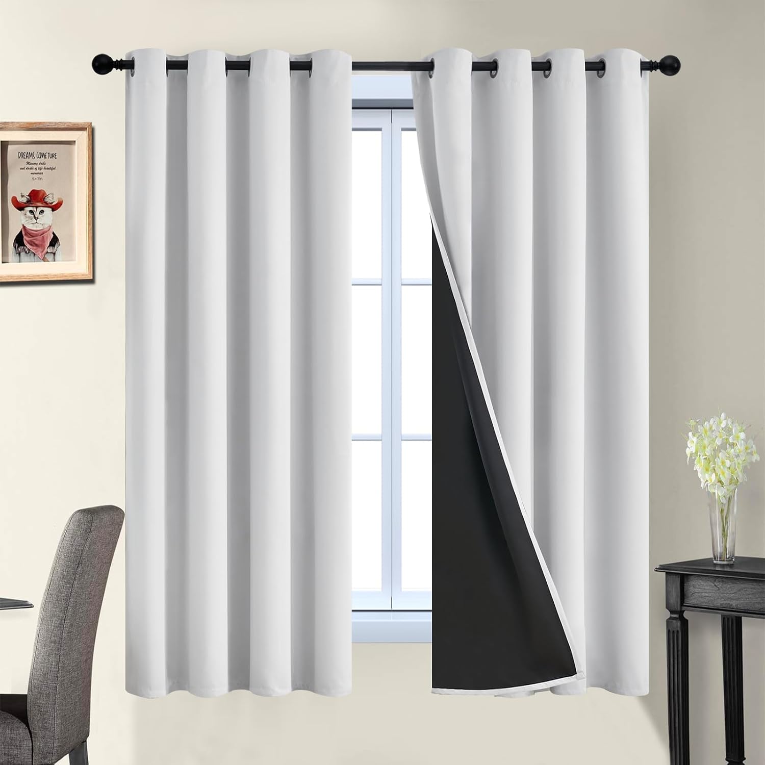 Yakamok 100% Blackout Curtains 63 Inches Long, 2 Thick Layers Heat and Full Light Blocking Soft Thermal Insulated Drapes for Bedroom(52" Wi…