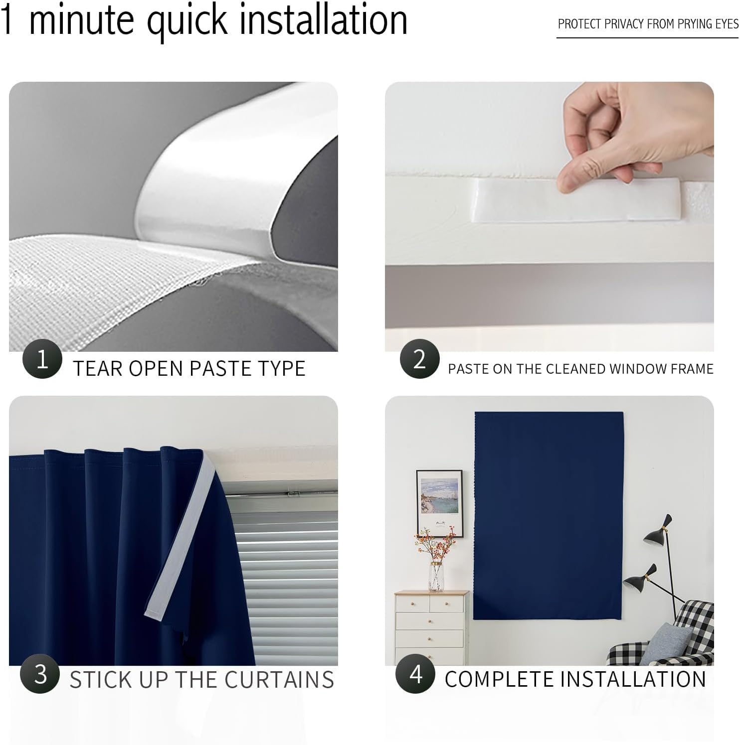 Self Adhesive Portable Blackout Curtains for Bedroom Easy to Install Window Thermal Lnsulated Kitchen Room Darkening Small Window…