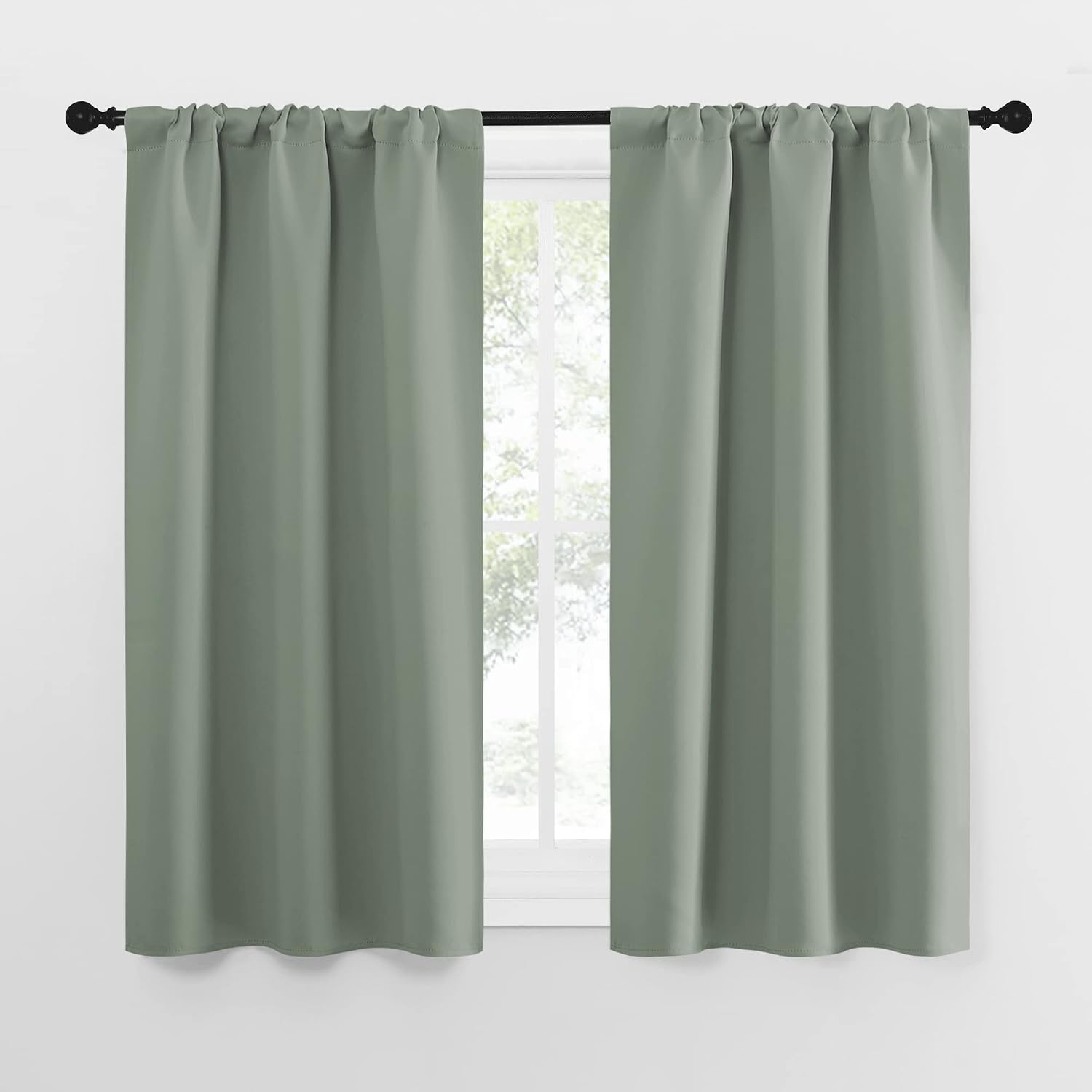 NICETOWN Window Curtains Blackout Drapes - Thermal Insulated Solid Rod Pocket Blackout Curtains/Draperies for Living Room (Greyish Green…