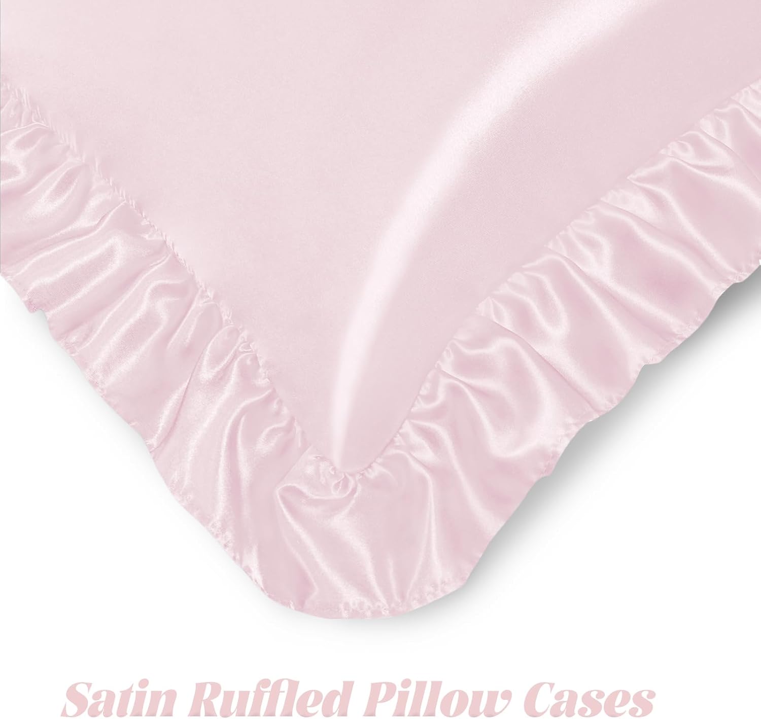Homiest Ruffle Euro Sham Covers 26x26 Inch Set of 2, Blush Pink Satin Pillow Shams with 3 Inch Wide Decorative Ruffled, European Square…