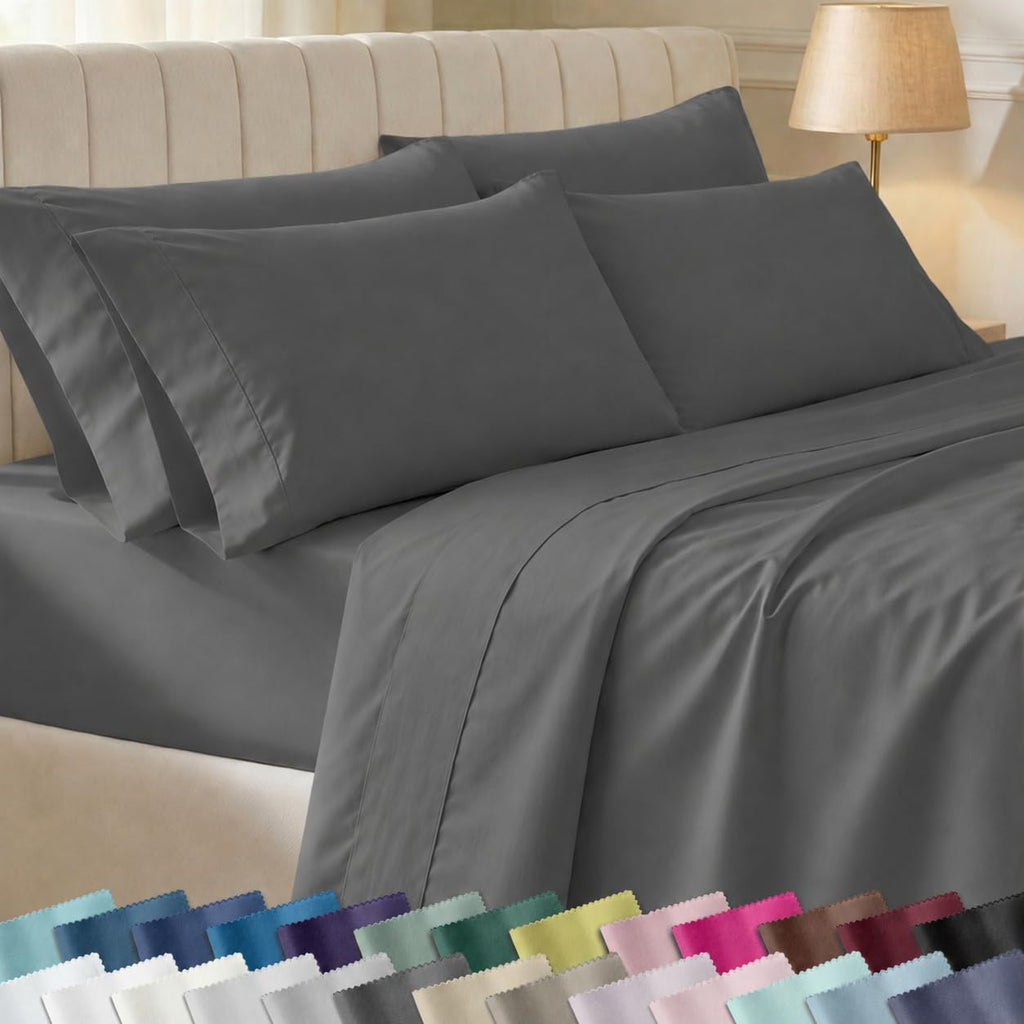 CaliforniaDesignDen California Design Den 6-Pc King Size Sheet Set with 4 Pillowcases - Soft 400 Thread Count 100% Cotton Sheets, Sateen We…
