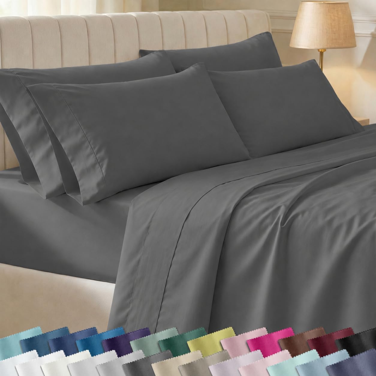 CaliforniaDesignDen California Design Den 6-Pc King Size Sheet Set with 4 Pillowcases - Soft 400 Thread Count 100% Cotton Sheets, Sateen We…