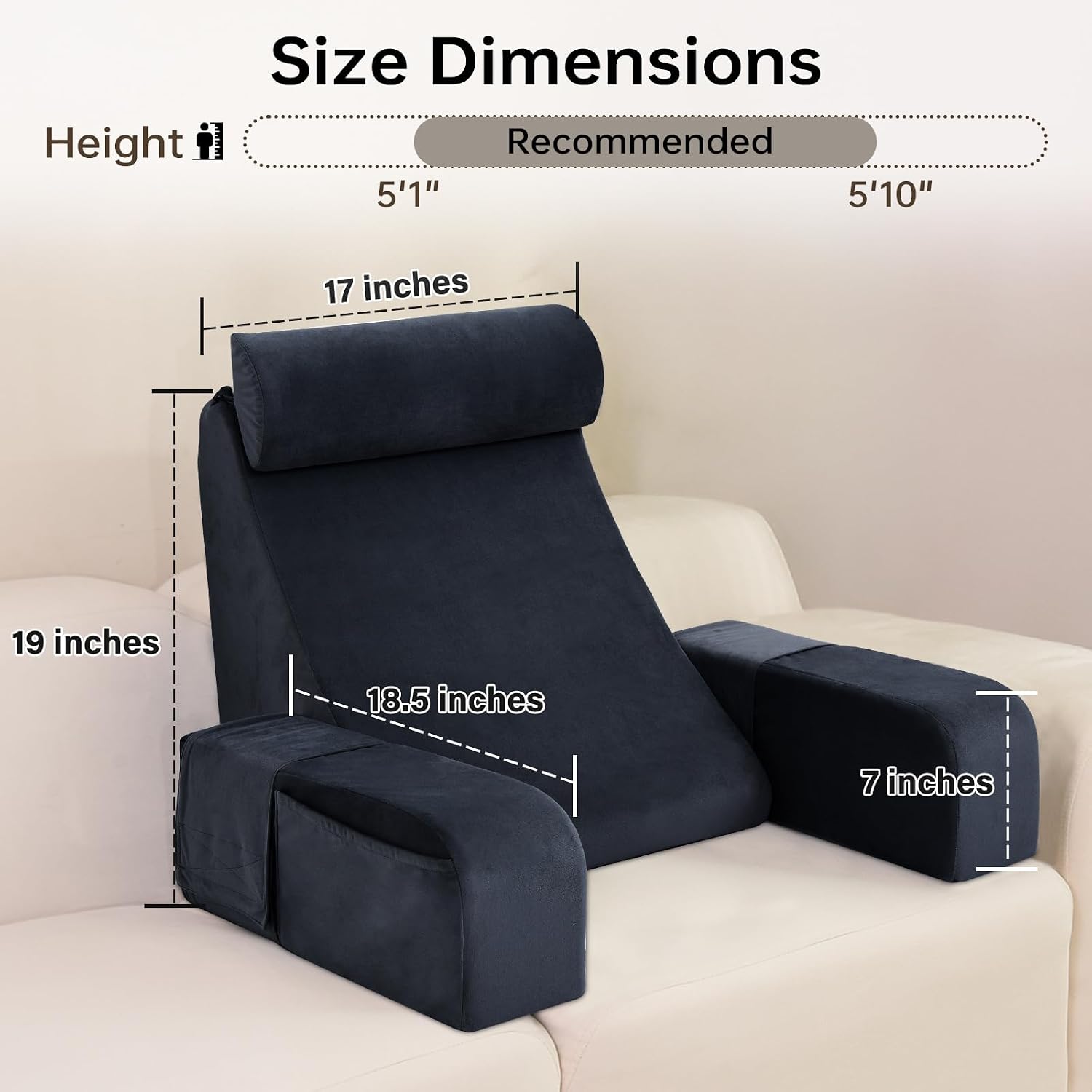ENITYA Back Pillow for Bed Sitting up, 19" Reading Pillow for Sitting in Bed Adult, Back Support Pillow with Arms for Watching…