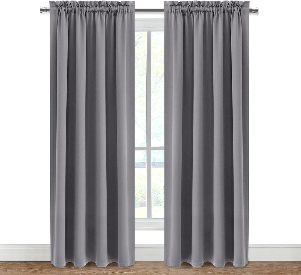 Dwcn Blackout Curtains for Bedroom – Thermal Insulated Energy Saving Drapes for Living Room, Grey, W 38 x L 84 Inch, Set of 2 Rod Pocket Cu…