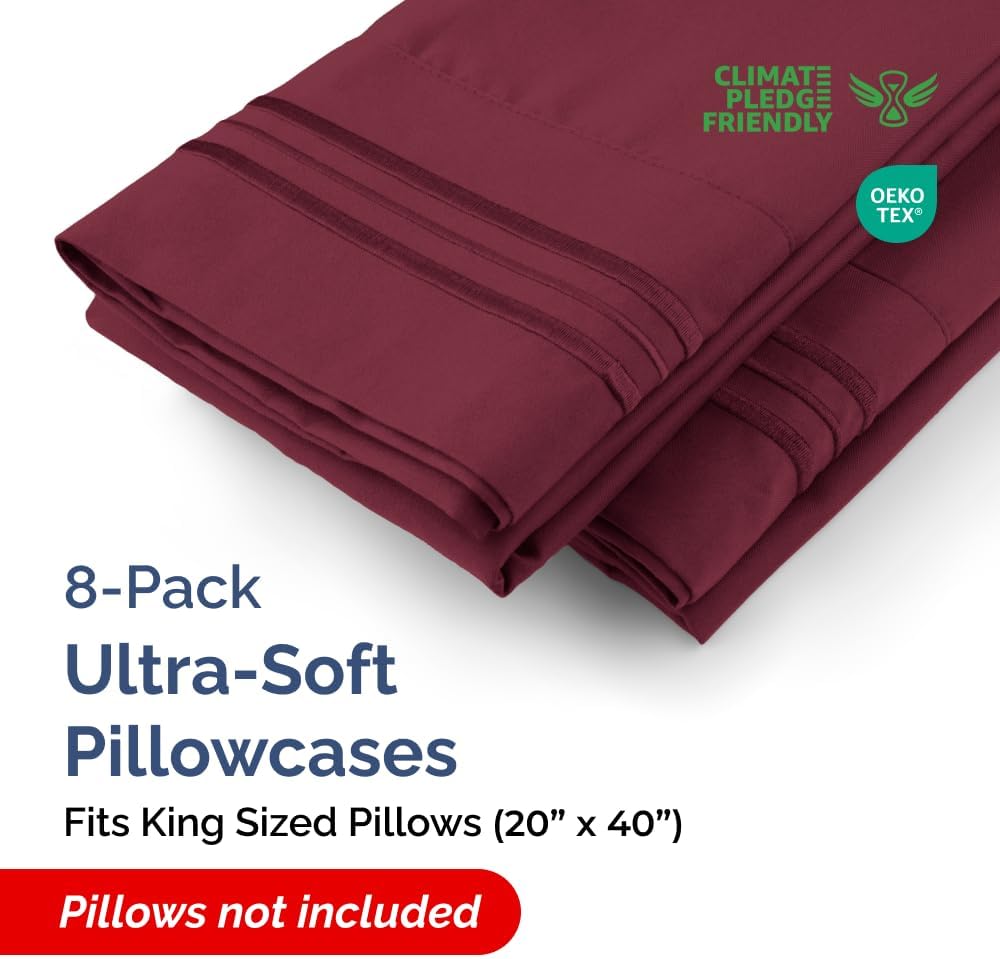 CGKUnlimited King Pillow Cases Set of 8 - Ultra Soft Hotel Quality Pillowcase Covers - Comfy & Wrinkle Free - Shrink, Stain & Fade Resistan…