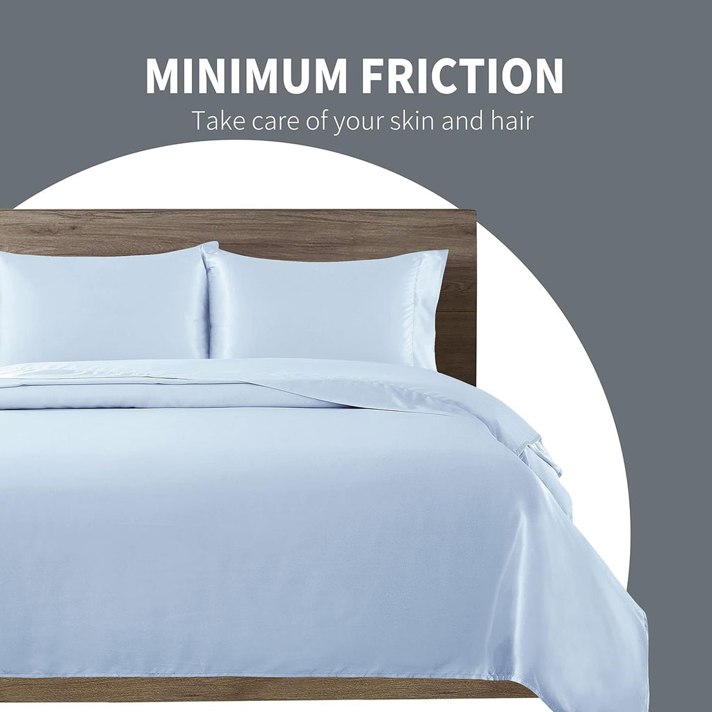 Cobedzy 3 Pcs Light Blue Satin Sheets Twin XL Size Silky Satin Bedding Sheets Set with 1 Deep Pocket Fitted Sheet, 1 Flat Sheet, 1 Pillowca…