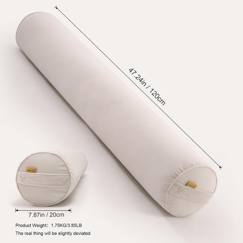 Body Pillow for Adults, Long Round Pillow, Big Cylindrical Pillow, Large Full Bolster Pillows for Side Sleepers (Misty White, 47.24"*7.87")