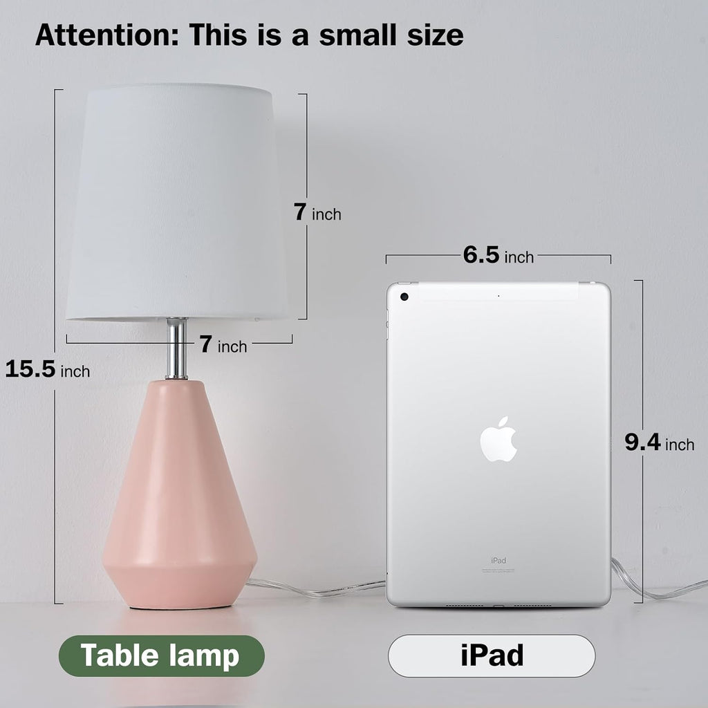 Small Bedside Table Lamp for Bedroom-Reading Desk Lamp Set of 2, with 3 Color Temperatures,15.5" Nightstand Ceramic Lamp with Fabric Shade…