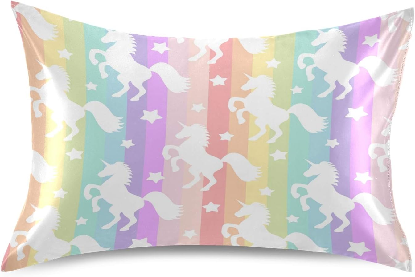Blueangle Rainbow Unicorn Stripe Satin Pillowcase for Hair and Skin Silk Pillowcase, Standard Size(20x26 inches) - Satin Pillow Covers…