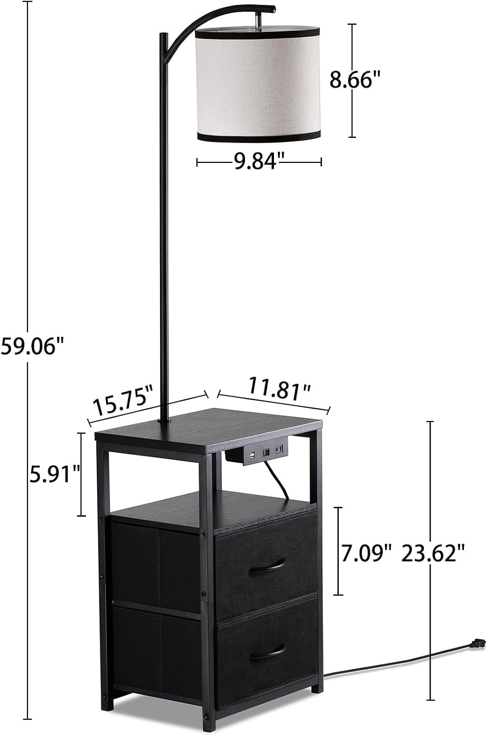 SUNMORY Floor Lamp with Table & 2 Drawers, Lamp with USB Port and Outlet, Lamps for Nightstand with 3 Color Temperature Led Bulb…