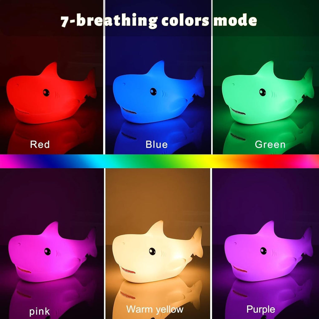 LOVERUIS Shark Night Light for Children, 7 Color Changing LED Portable Touch Baby Lamp, USB Rechargeable Silicone Animal Night Light for…