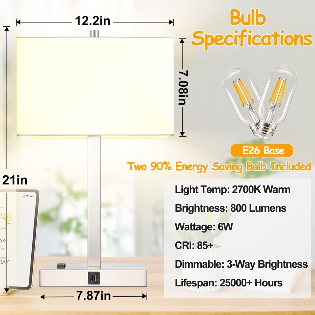 21" Touch Bedside lamps with 2 USB & AC Outlets, 3-Way Dimmable Bedside Table Lamps Set of 2 for Bedroom Living Room Office Reading…