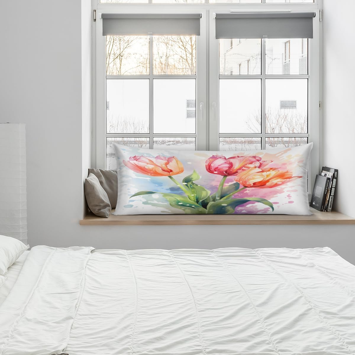 Aglebo Watercolor Tulips Body Pillow Covers Super Soft Satin Decorative Pillowcase with Hidden Zipper Cooling Breathable Case Rectangle Cov…