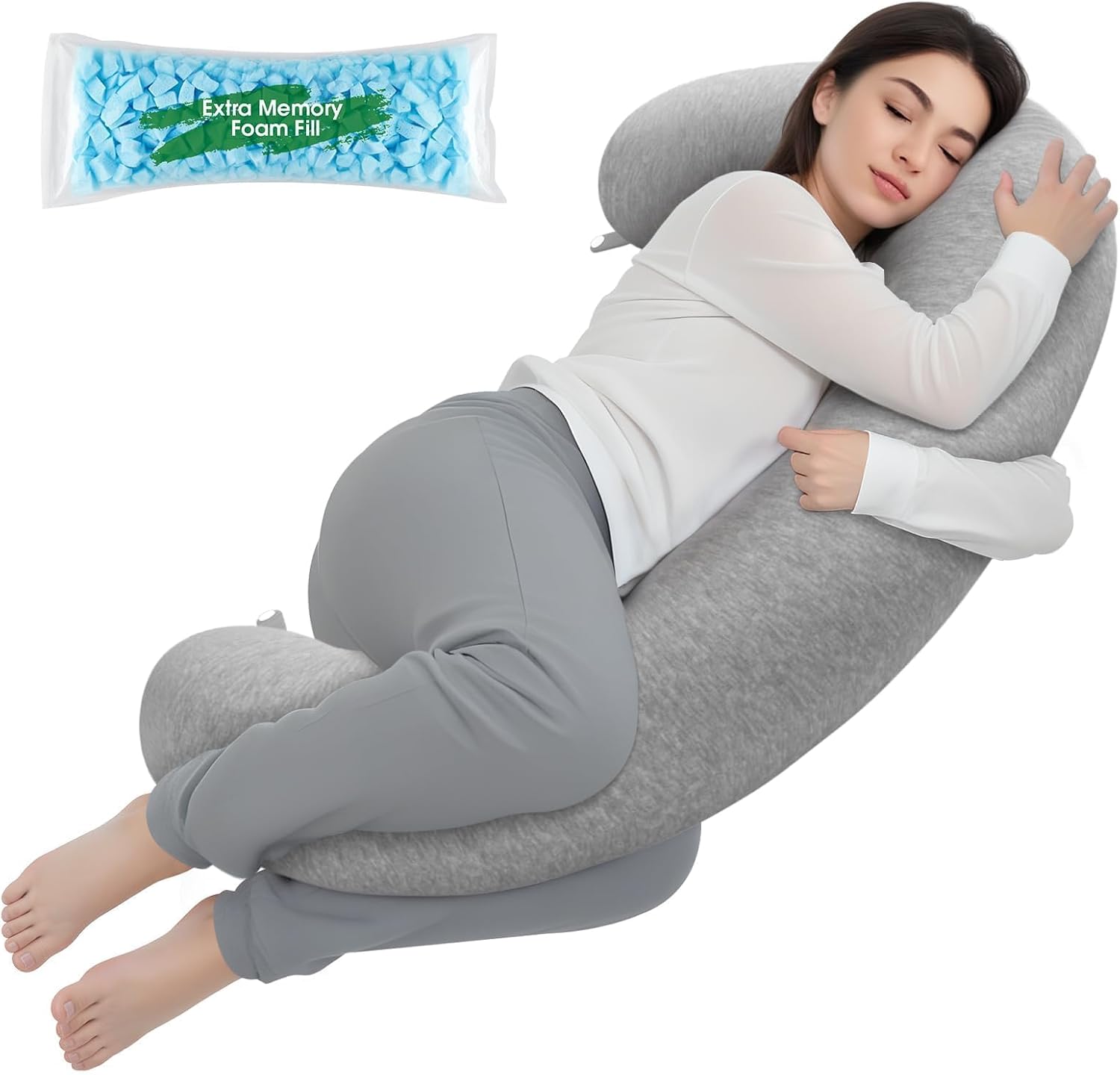 TranquilRelax TranquilRelax C Shaped Body Pillow for Side Sleepers, Memory Foam Long Pillow for Leg, Hip & Back Support, Soft Washab…