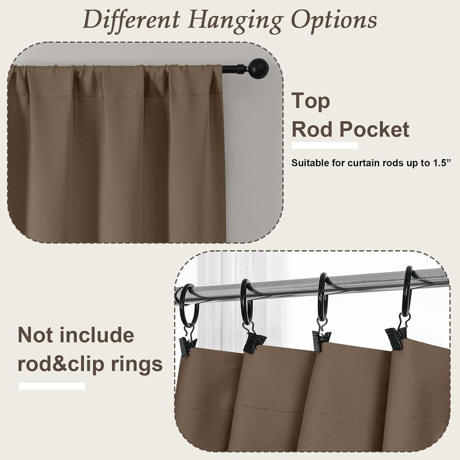 Gwine Brown Short Curtains 36 Inches Long, Small Half Window Curtains Thermal Insulated Room Darkening Blackout Curtain for Bathroom…