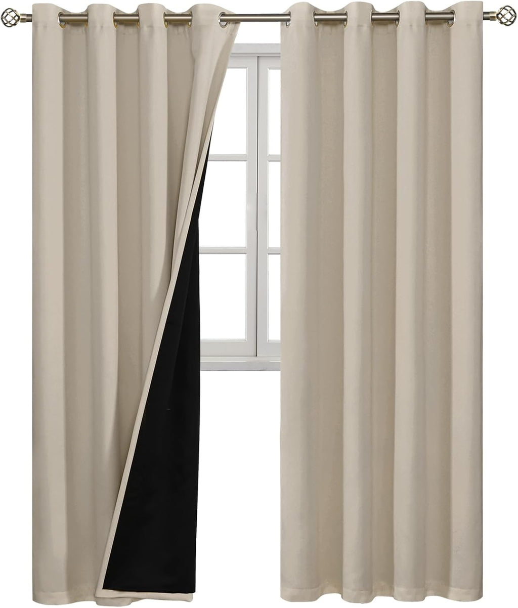 BGment Thermal Insulated 100% Blackout Curtains for Bedroom with Black Liner, Double Layer Full Room Darkening Noise Reducing Grommet Curta…
