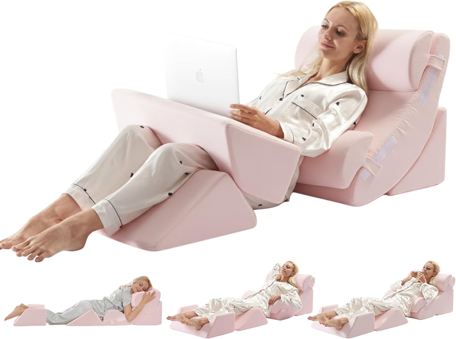 WSOFRLAC 6PCS Multi-Functional Bed Wedge Pillow Kit - 7-in-1 Orthopedic Support for Back/Neck/Legs, Post Surgery Recovery & Sitting Up in…