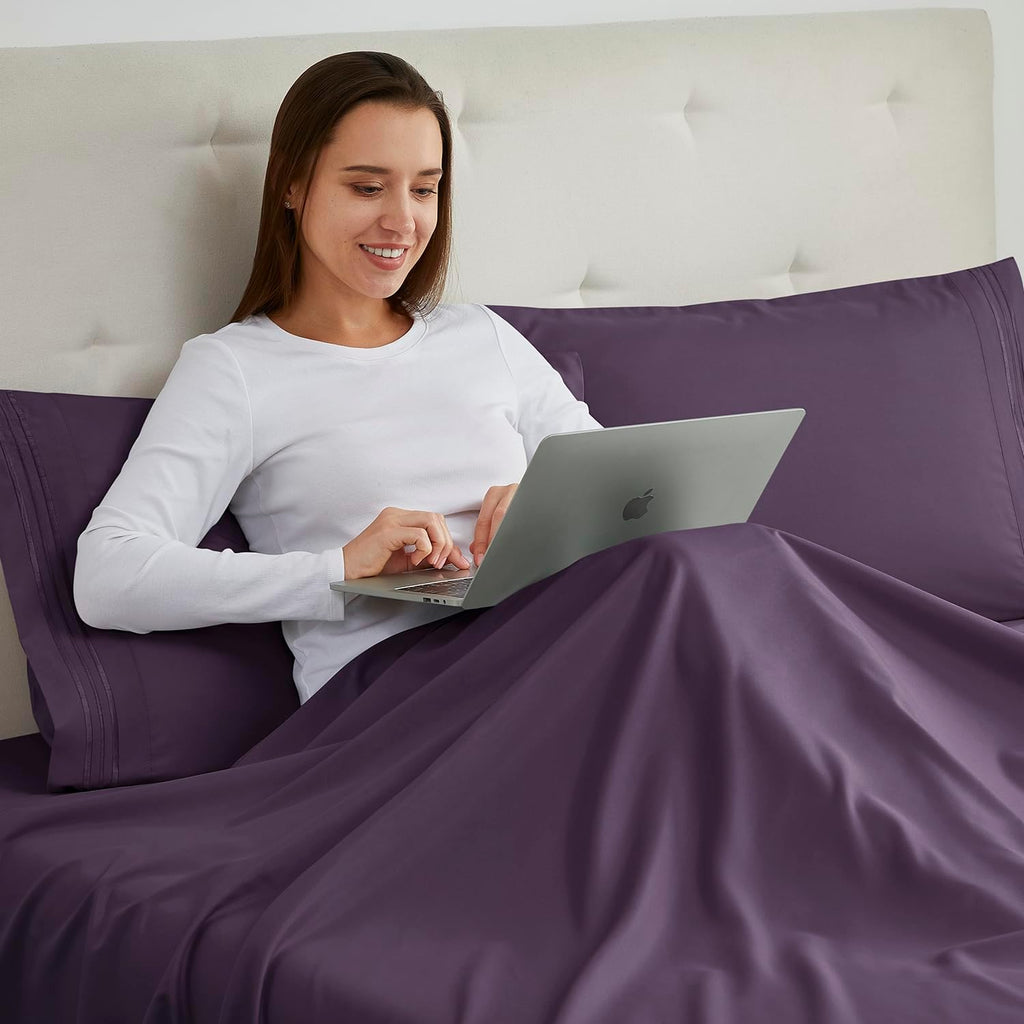 Nestl Purple Pillow Cases - Queen Size Set of 2, Soft 1800 Microfiber Pillow Cases, Envelope Closure, 20x30 Inches cotton
