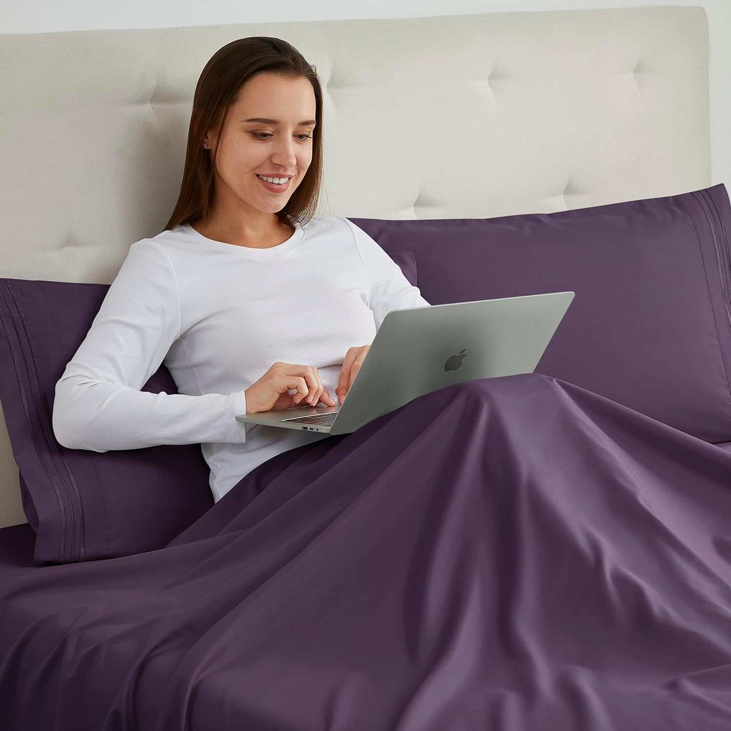 Nestl Purple Pillow Cases - Queen Size Set of 2, Soft 1800 Microfiber Pillow Cases, Envelope Closure, 20x30 Inches cotton