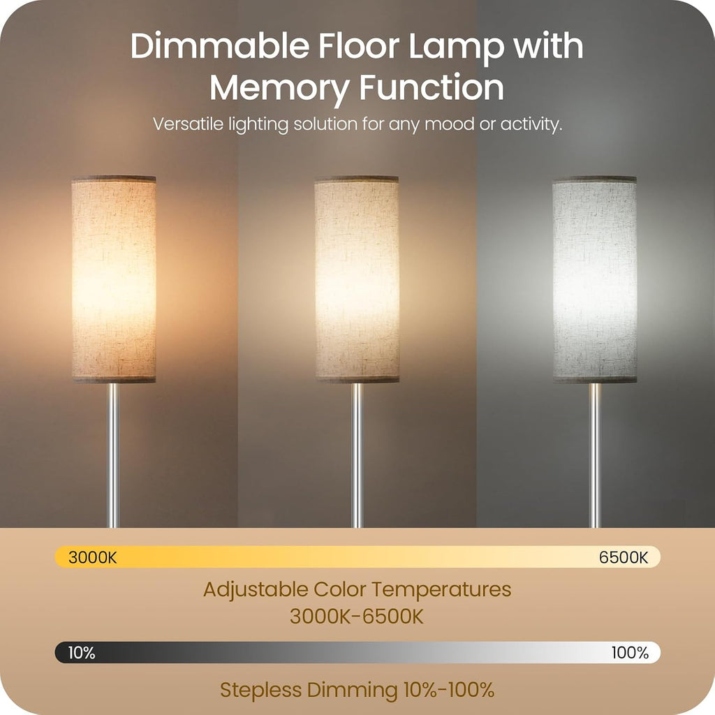Dimmable Floor Lamps for Living Room with Remote and Foot Switch, 64.4” Modern Standing Tall Lamp, Corner Lamp for Office, Bulb Included…