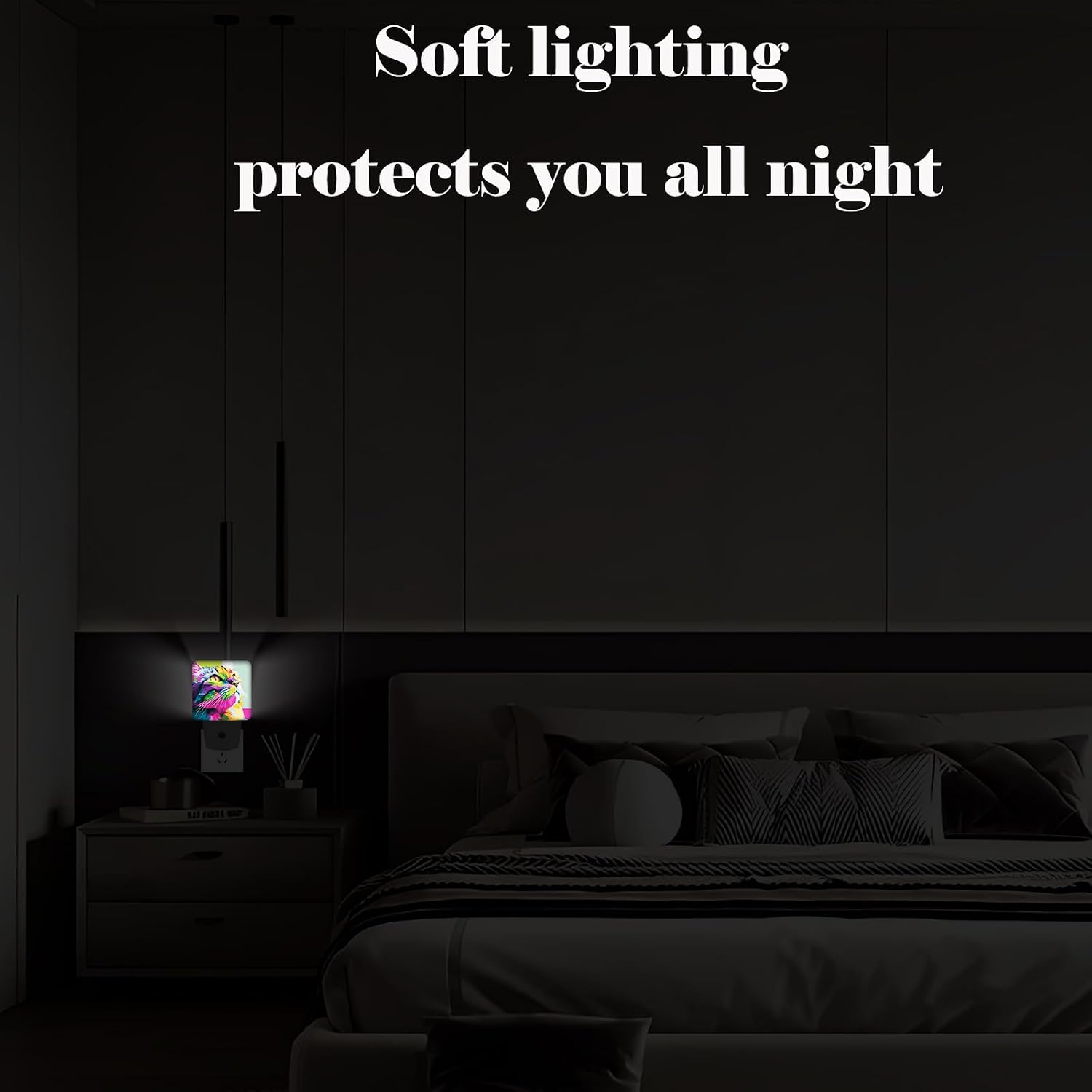 Colorful Cat Night Light, Plug-in Nightlights Auto Sensor Night Lamp Dusk-to-Dawn Lamp Home Decor for Nursery Children Girls Boys