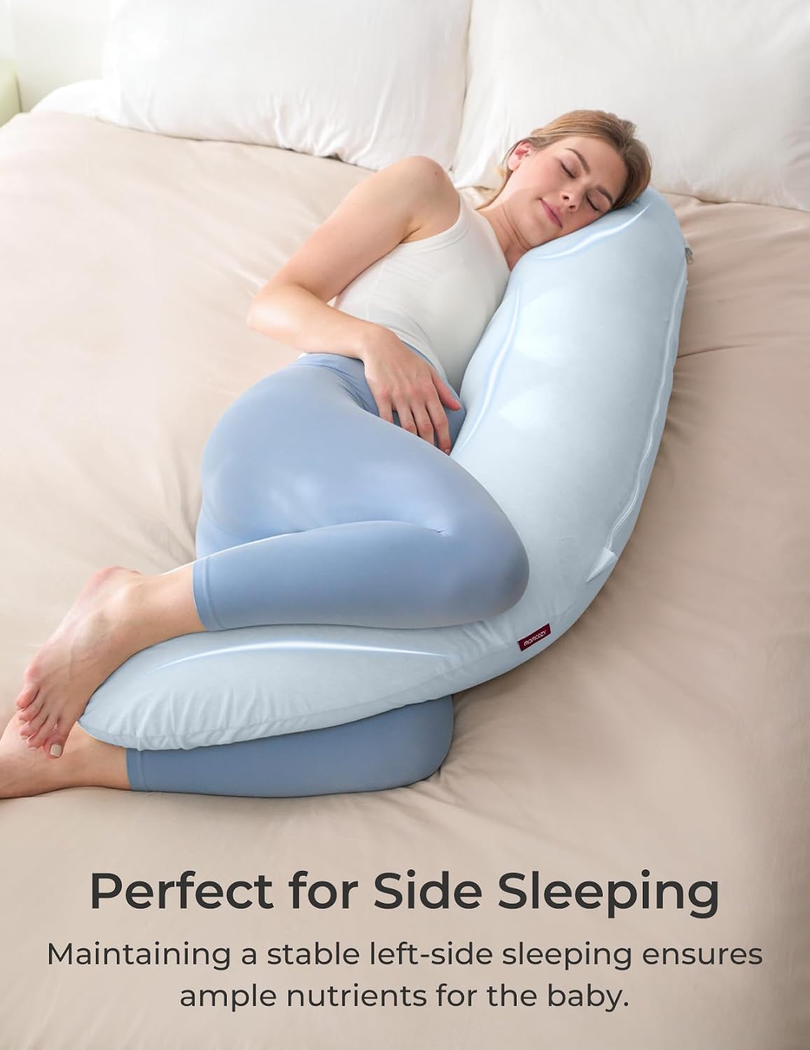 Momcozy Pregnancy Pillows for Side Sleeping, J Shaped Maternity Body Pillow for Pregnancy, Soft Pregnancy Pillow for Head Neck Belly Suppor…