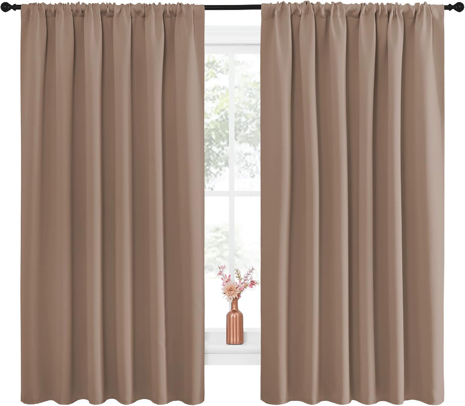 NICETOWN Kids Blackout Curtain Panels - Window Treatment Thermal Insulated Solid Rod Pocket Blackout Drapes for Bedroom (Cappuccino, Set…